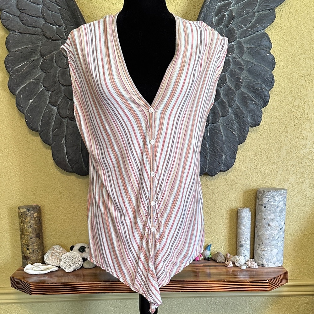 Max Studio Striped Button-Down Sleeveless Top
